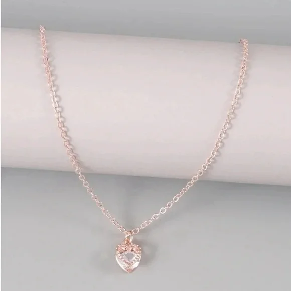⚠️Clearance Rose Gold Cubic Zirconia Heart Charm Necklace SS - Picture 4 of 4